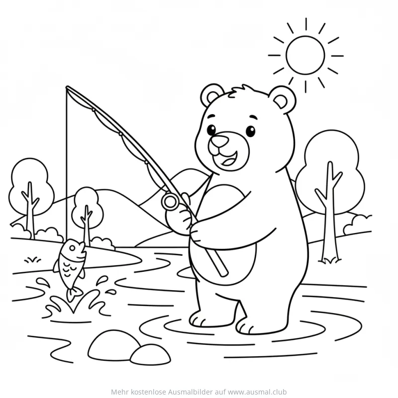 Bär angelt einen Fisch Ausmalbild