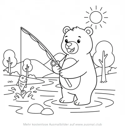 Bär angelt einen Fisch Ausmalbild