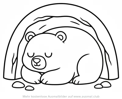 Schlafender Bär in seiner Höhle Ausmalbild