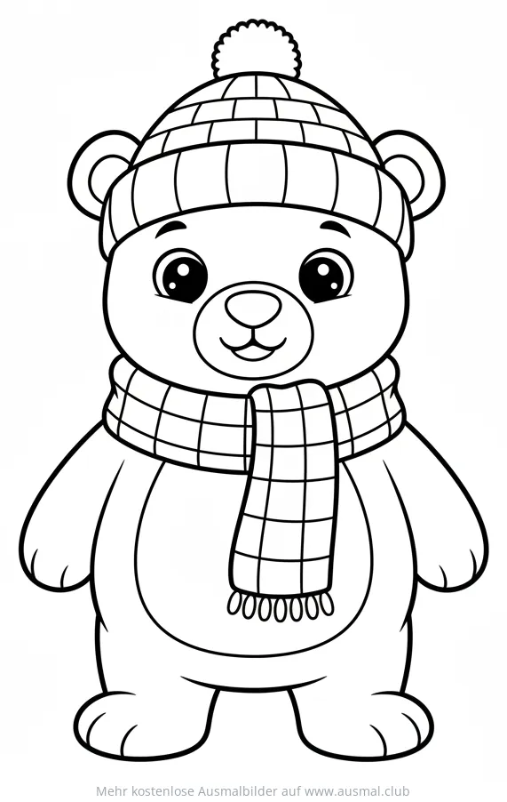 Bär mit Mütze und Schal Ausmalbild