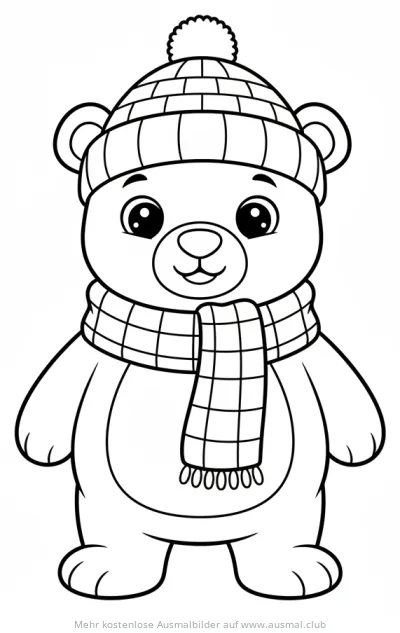 Bär mit Mütze und Schal Ausmalbild