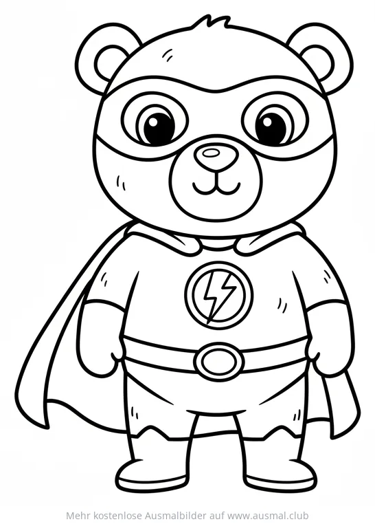 Bär als Superheld mit Umhang und Maske Ausmalbild