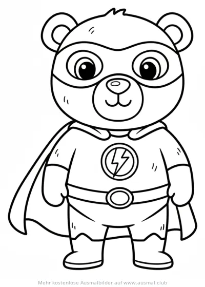 Bär als Superheld mit Umhang und Maske Ausmalbild