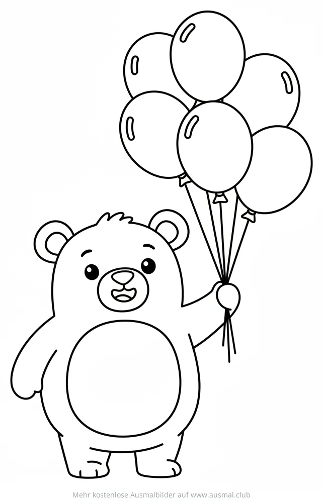 Bär hält Luftballons Ausmalbild