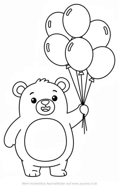 Bär hält Luftballons Ausmalbild