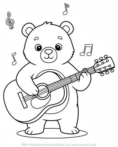 Bär spielt Gitarre Ausmalbild mit Noten