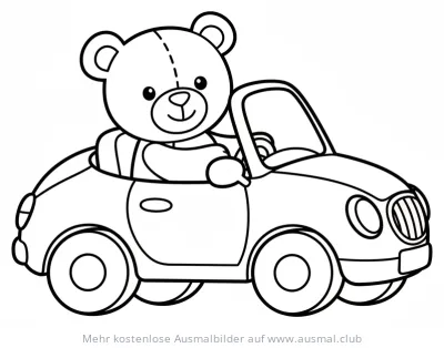 Teddybär fährt Auto Ausmalbild
