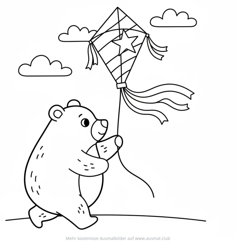 Bär lässt Drachen steigen Ausmalbild