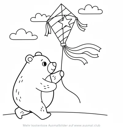 Bär lässt Drachen steigen Ausmalbild