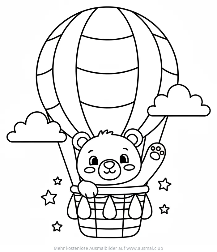 Bär im Heißluftballon Ausmalbild