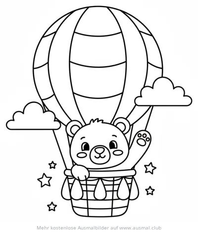 Bär im Heißluftballon Ausmalbild