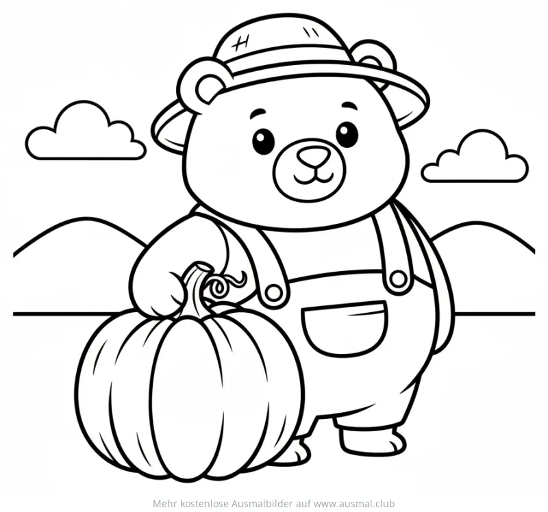 Bär als Bauer mit Kürbis Ausmalbild