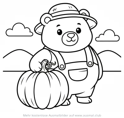 Bär als Bauer mit Kürbis Ausmalbild