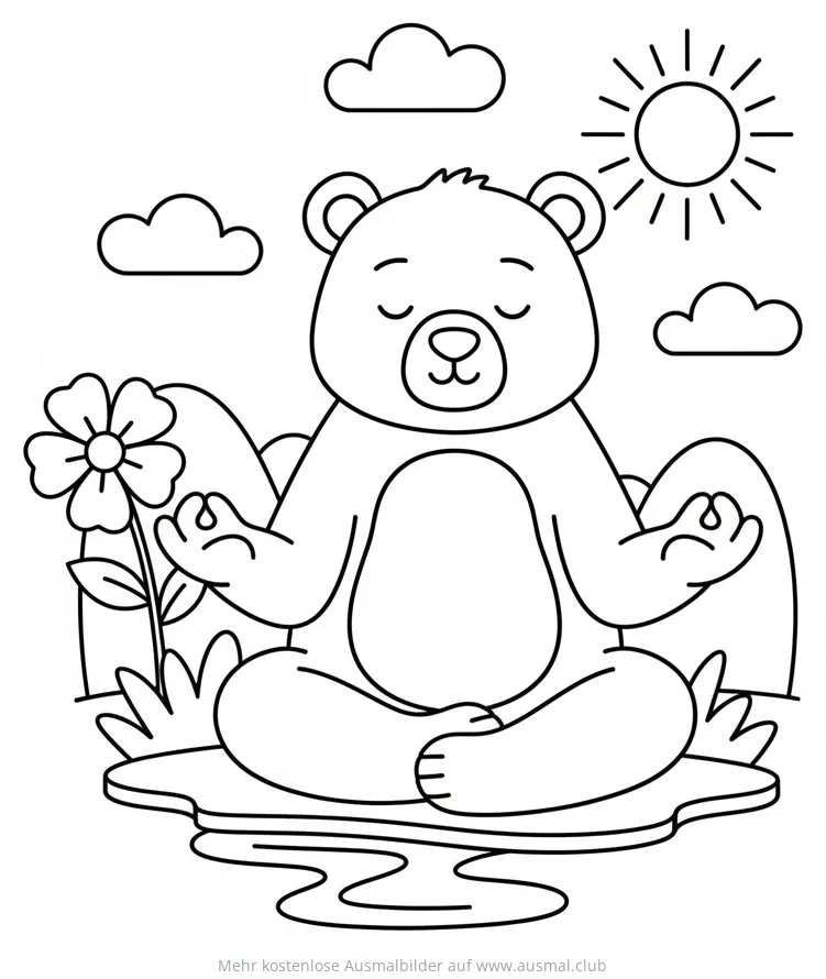 Meditierender Bär im Lotussitz Ausmalbild