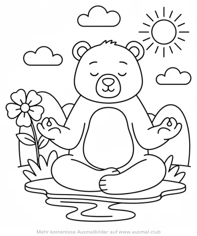 Meditierender Bär im Lotussitz Ausmalbild