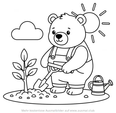 Bär pflanzt Baum Ausmalbild