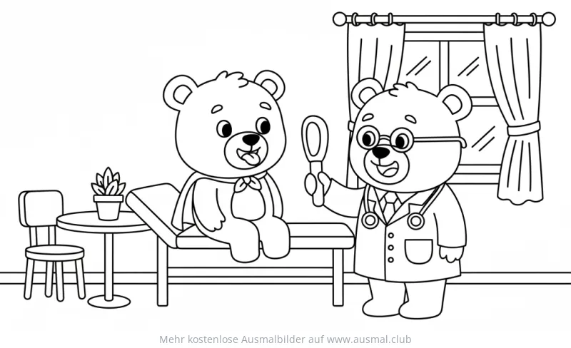 Bär Arzt untersucht Bärenpatienten Ausmalbild