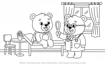 Bär Arzt untersucht Bärenpatienten Ausmalbild