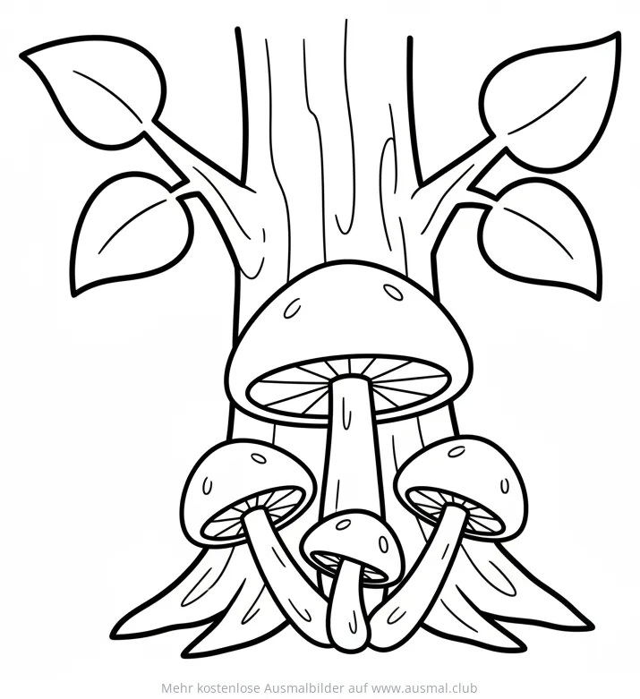 Pilze am Baum Ausmalbild