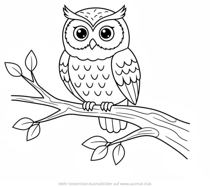 Eule auf Ast Ausmalbild