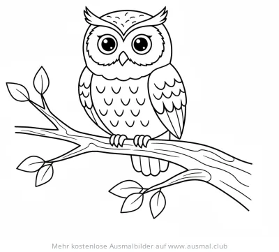 Eule auf Ast Ausmalbild