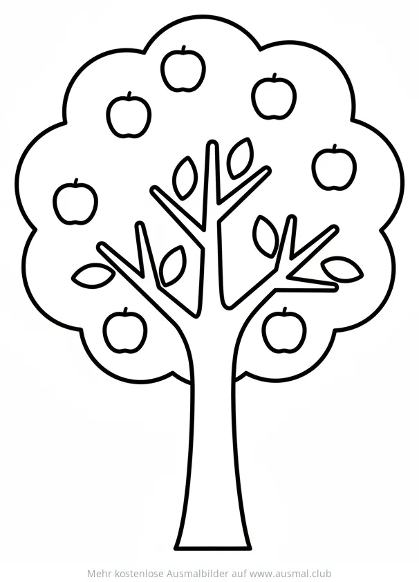 Apfelbaum Ausmalbild mit vielen Äpfeln