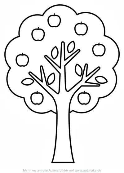Apfelbaum Ausmalbild mit vielen Äpfeln