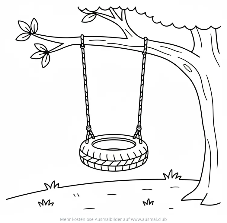 Baumschaukel am Baum Ausmalbild