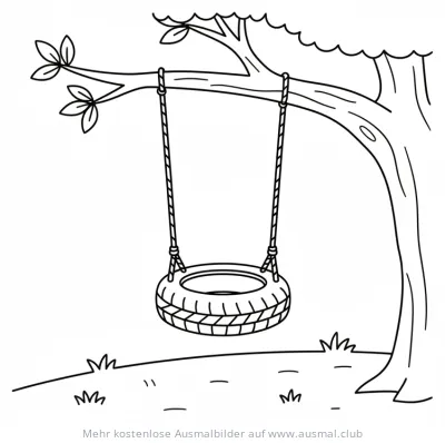 Baumschaukel am Baum Ausmalbild