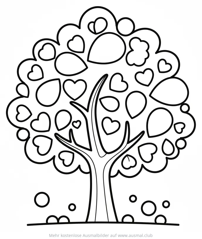 Baum mit Herzblättern Ausmalbild
