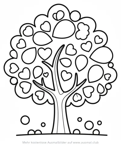 Baum mit Herzblättern Ausmalbild