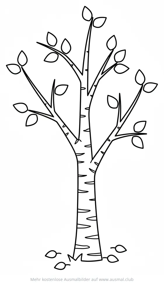 Birke Ausmalbild mit Blättern