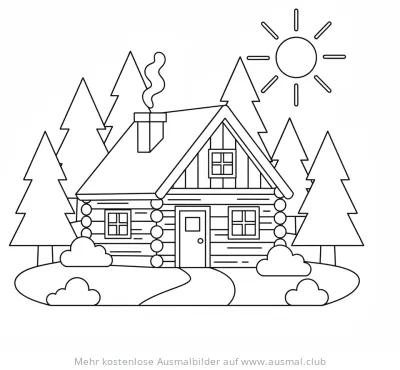 Waldhütte im Wald Ausmalbild