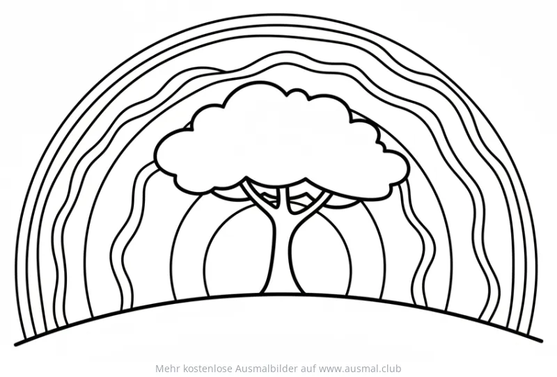 Baum unter Regenbogen Ausmalbild