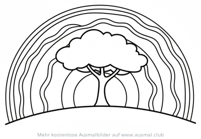 Baum unter Regenbogen Ausmalbild