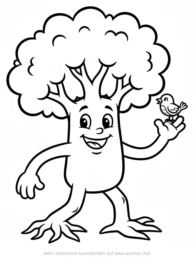 Lustiger Baum mit Vogel Ausmalbild