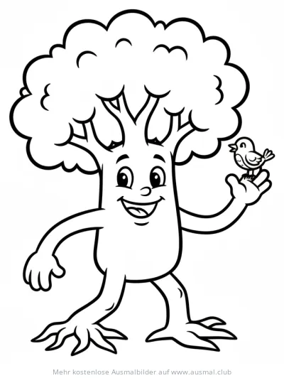 Lustiger Baum mit Vogel Ausmalbild