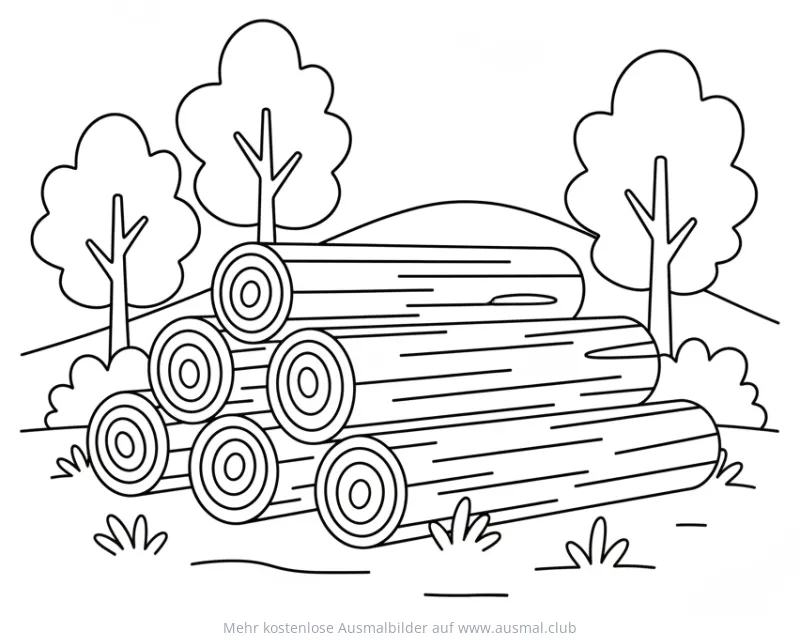 Holzstapel Ausmalbild im Wald