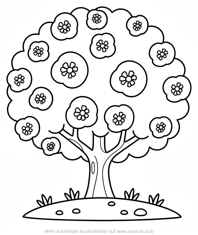 Blühender Baum Ausmalbild mit vielen Blüten