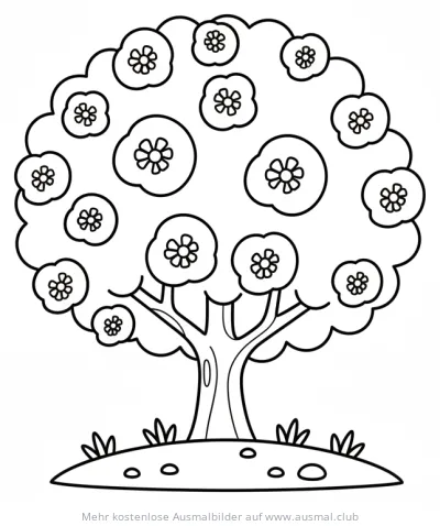 Blühender Baum Ausmalbild mit vielen Blüten