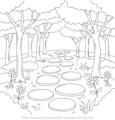 Trittsteine im Wald Ausmalbild