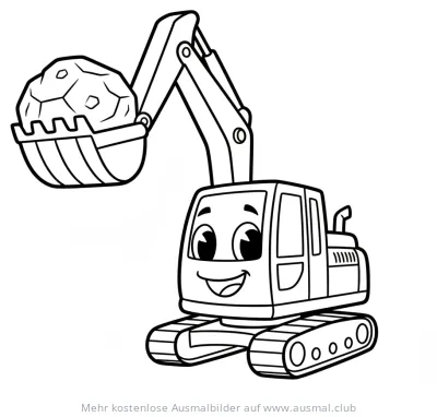 Cartoon Bagger mit Stein Ausmalbild
