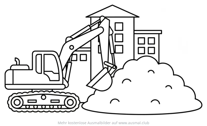 Bagger Ausmalbild vor Baustelle