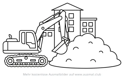 Bagger Ausmalbild vor Baustelle