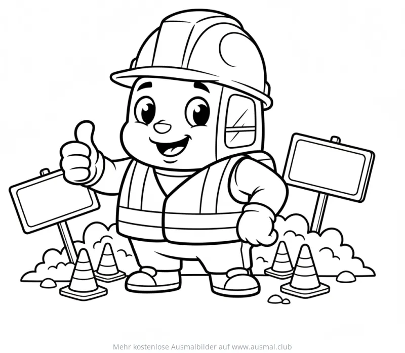 Bagger mit Schutzhelm und Warnweste Ausmalbild