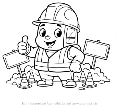 Bagger mit Schutzhelm und Warnweste Ausmalbild