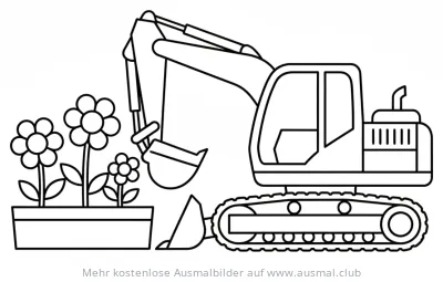 Bagger macht Pause neben Blumenkasten Ausmalbild