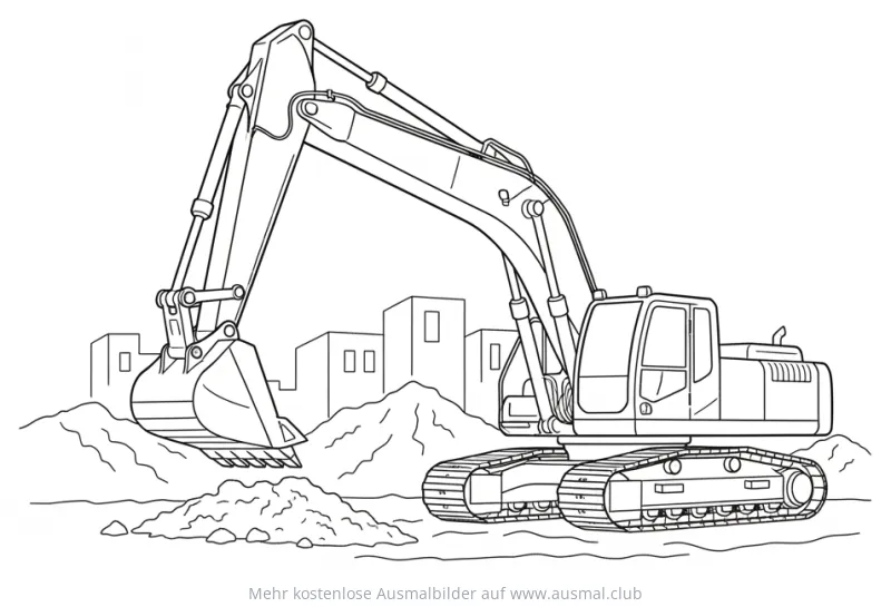 Bagger Ausmalbild bei der Arbeit auf einer Baustelle