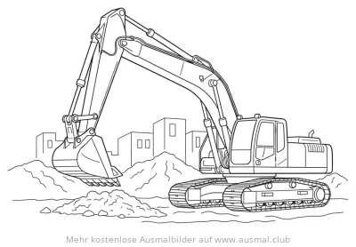 Bagger Ausmalbild bei der Arbeit auf einer Baustelle