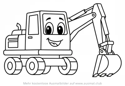 Lustiges Bagger Ausmalbild mit Gesicht